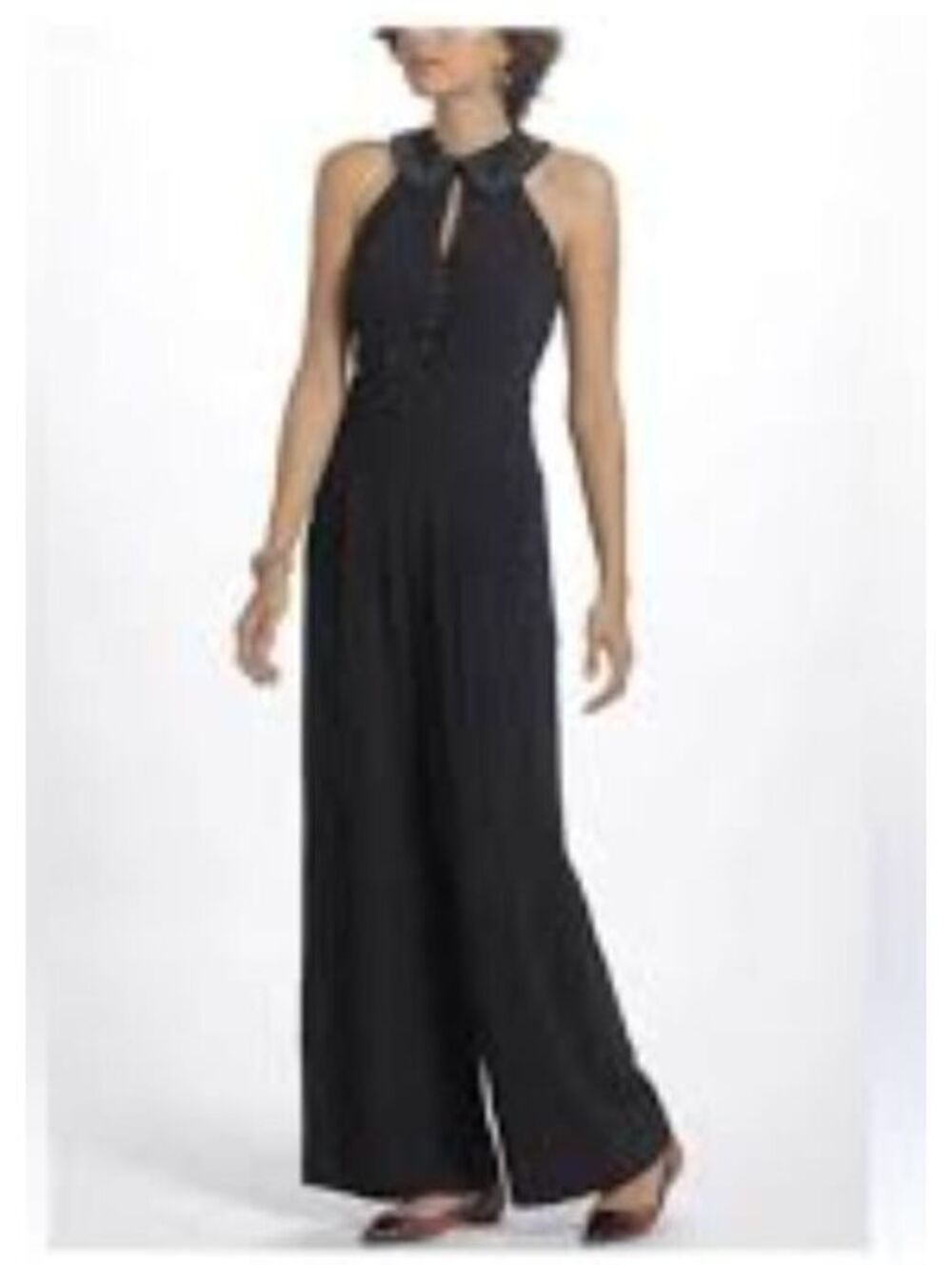 Anthropologie Elevenses Coraline Black Wide-Leg Jumpsuit Size 8
